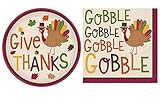Thanksgiving Turkey Dessert Party Bundle: Includes Paper Plates & Napkins for 18 Guests in a Give Thanks Gobble Gobble Design