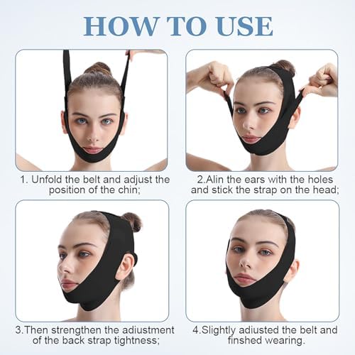 Chin Strap for Sleeping, Reusable Facial Lifting Belt, V Line Lifting Mask, Jawline Shaper V-Shaped Double Chin Reducer, Face Lift Tape with Adjustable Straps (Black) - 5
