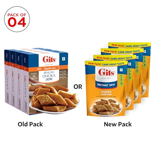 Image of Gits Instant Dhoka Snack Mix, Makes 24 Pieces, Pure Veg, Indian Snack Mix, 800g (Pack of 4, 200g Each)