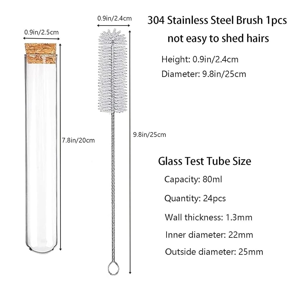 Glas für Reagenzglas-Set 24 Stück 80 Ml Glas für Reagenzgläser mit Korkstopfen und 24 Löcher Kunststoffröhrenhalter für Testlabor
