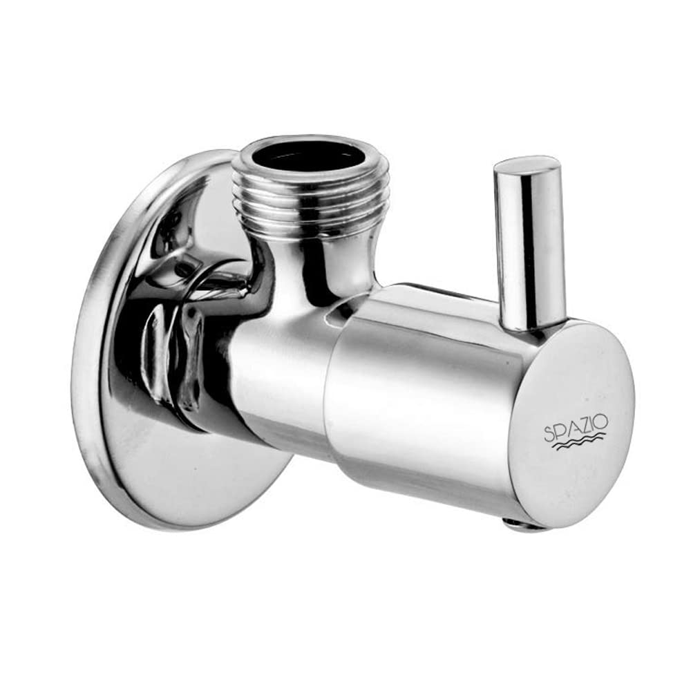 SPAZIO Flora Brass, Quarter Turn Angle Valve/Angle Cock, Stop Cock For Hot/Cold Water With Brass Disc & Wall Flange, Chrome Finish - (Pack of 1)