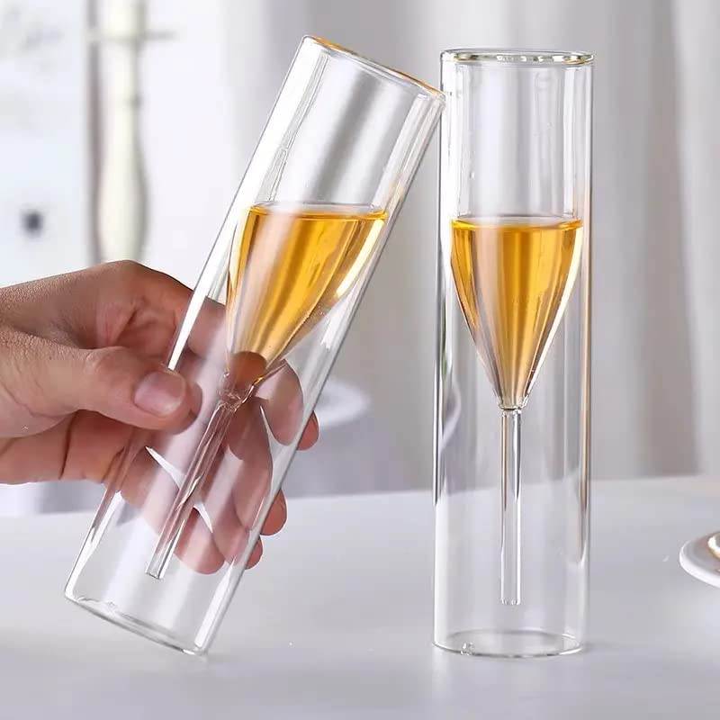 BOTIST Double Walled Champagne Glasses- 150 ml.| Transparent Sparkling Wine Glass Set - Pack of 1
