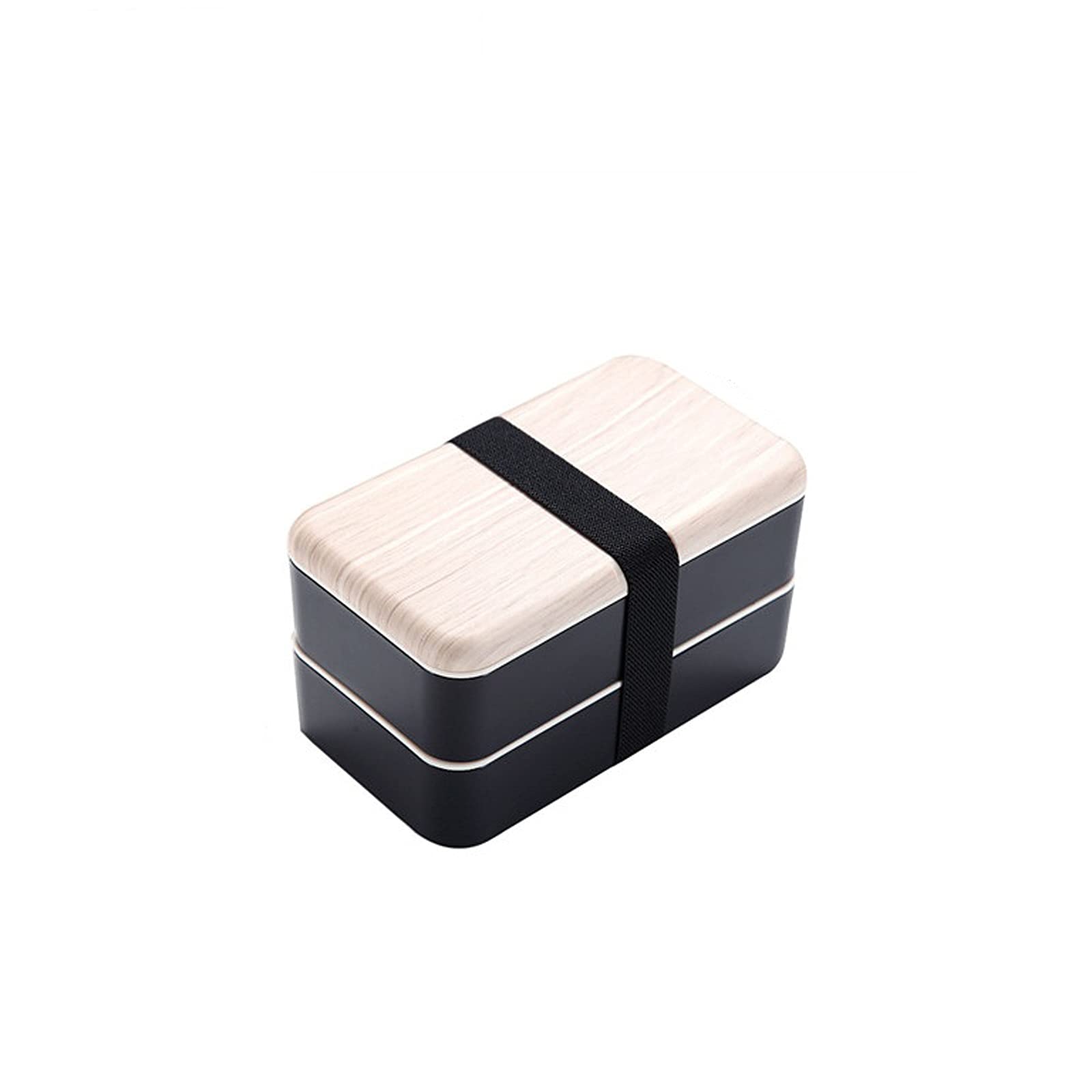 Fiambrera de Doble Capa de 1200 ml con Aspecto de Madera, Ideal para ensaladas, Tipo bento, portátil, con Compartimentos (Negro).