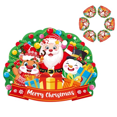 6 Manteles Individuales Navideños de PVC, Papá Noel Reno Muñeco de Nieve Manteles Individuales, Juego de Alfombrillas Navideño Resistentes para Cocina, Mesa de Comedor, Fiestas Navideñas