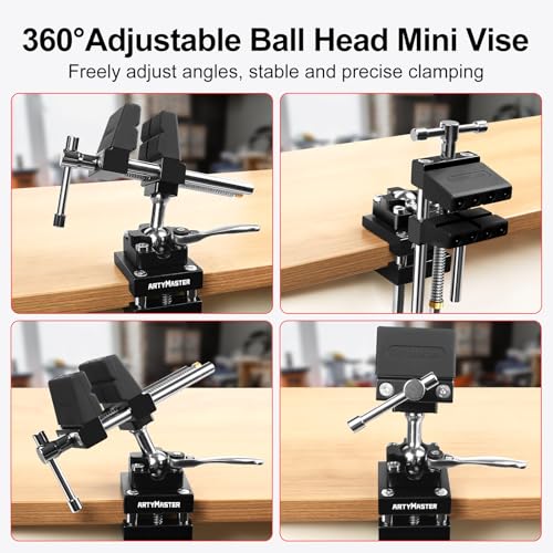 Image of ArtyMaster 360 Rotating Bench Vise with Quick-Release Ratchet Wrench - Versatile Woodworking & Pipe Vise for Home Improvement - 4 Inch Workbench Vise for Carving, Repair & DIY Projects (WT117A)