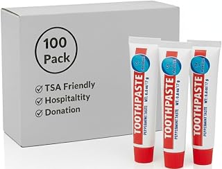 100 Pack 0.21 oz Peppermint Toothpaste for Hospitality, Hotel, Travel,Charity Homless Donation (100 Tubes 0.21 Ounces Each)