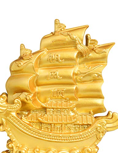 Susrom Sailing Ship Statue Feng Shui Decor For Fortune, Wealth And Prosperity - Decorative Gold Wealth Sailing Boat Décor For Office And Home - Corner Living Room Nautical Decoration #TOP6