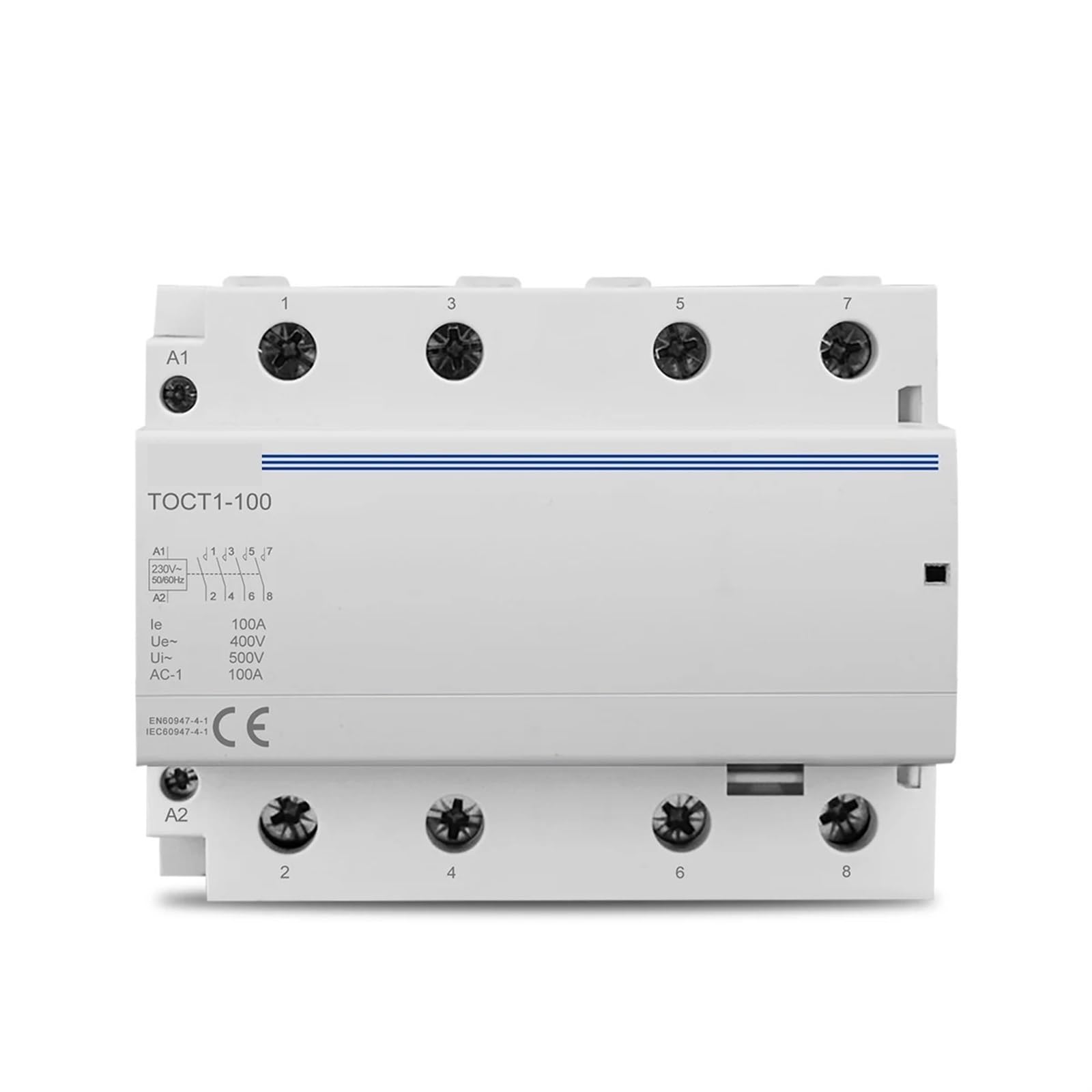 RCGKNNMUZ TOCT1-100 4P 100A 4NO 400V 50/60HZ Din Rail Household Ac Modular Contactor 4NO Or 2NO 2NC 230V Coli 1Pcs(4NO)