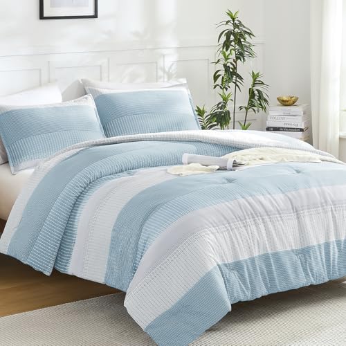 Litanika Light Blue Comforter Queen Size Set, 3 Pieces Bedding
