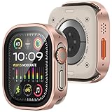 Amizee Metal Case Compatible with Apple Watch Ultra 3/2/1 49mm Case with Built-in Screen Protector, Straight Edge Ultra Thin with Back Cover Protective Cover for iWatch 49mm, Rose Gold