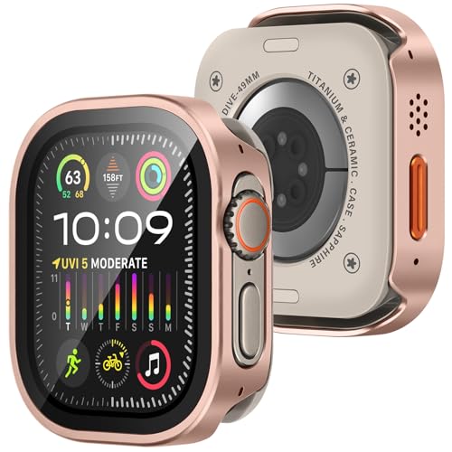 Coque Apple Watch Ultra 49mm Amizee en métal or rose avec protection d'écran intégrée