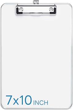 Small Clear Clipboard, A5 Clip Board | 7 x 10 Half-Letter Size for Classroom, Students, Teacher, Nurse, Office & School Supplies