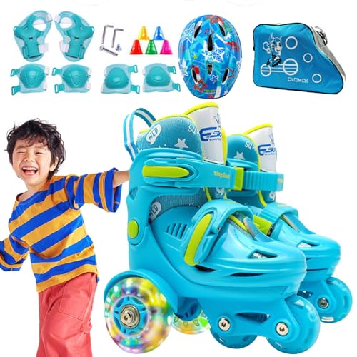 Patines de Ruedas para niños, Patines de Puntos, Zapatos para Principiantes, Equipo de Patinaje Ajustable para niños, Equipo de Seguridad para 3 a 8 años, diseñado para Actividades de Parque
