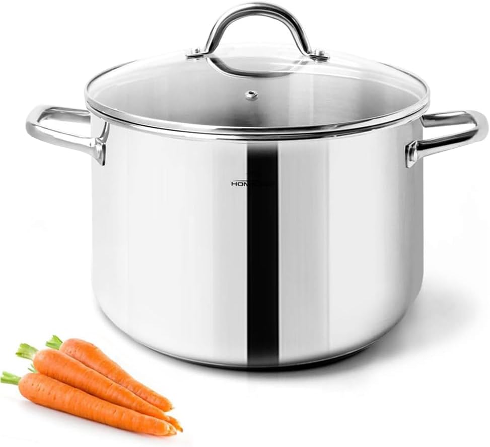Nickel Free Stainless Steel Stock Pot with Glass Lid 3.8L / 4 Quart, 20.5cm Diameter - Heavy-Duty Soup Pot for Cooking, Pasta, Stews, Boiling - Mirror Polished Induction Pot