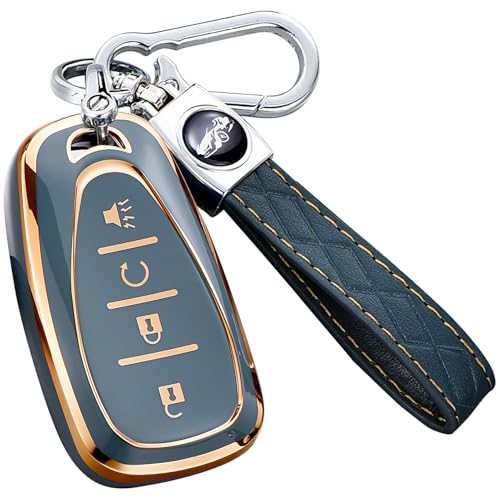 AAWQVRG Key Fob Cover for Chevy - Premium Soft TPU Shell Full Protection Case with Keychain Fits Equinox Malibu Traverse Cruze Blazer Camaro Trailblazer Spark Sonic Volt Bolt Trax Gray 4-Button