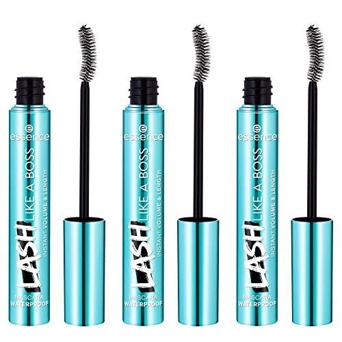 essence LASH LIKE A BOSS INSTANT VOLUME & LENGTH MASCARA WATERPROOF, Schwarz, volumengebend, schwunggebend, vegan, wasserfest, ohne Mikroplastikpartikel, Nanopartikel frei, 3er Pack (3x9.5ml)