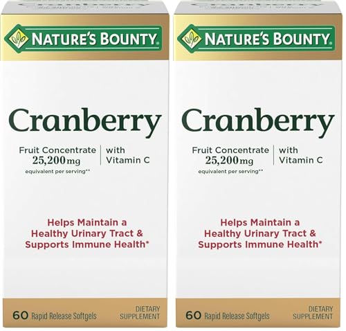 Image of Nature's Bounty Cranberry Concentrate w /Vitamin C, Dietary Supplement, Supports Urinary Tract and Immune Health, 25200mg, 60 Rapid Release Softgels (Pack of 2)