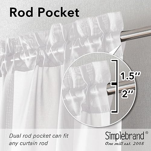 Image of Simplebrand White Short Sheer Curtains 45 Inch Length for Small Windows, Rod Pocket 2 Panels Set Solid Voile Drapes Window Sheer Curtains for Bedroom Bathroom Kids Room Kitchen, 42x45 Inch, White