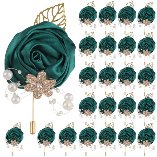 Ljxoaieu Handcrafted Gold Satin Rose Corsage, Crystal Flower with Pearl