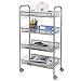 Kcelarec Mesh Wire Rolling Cart 4-Tier Multifunction Utility Cart Metal Kitchen Storage Cart with 4 Wire Baskets Lockable Wheels for Home, Office, Kitchen (Silver)