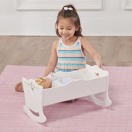 Badger Basket Doll Cradle with Deluxe Bedding – Charming White and Rose Design for 18 to 20-Inch Dolls, Complete with Personalization Kit and Pillows by Badger Basket - Image 6