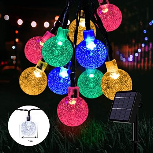 Solar Lights Garden, 60 LED Outdoor String Lights Multi-Coloured Crystal Ball Fairy Lights 36Ft Waterproof Decorative Lighting for Garden, Patio, Yard, Christmas [Energy Class A++]