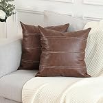 MANDIOO Set of 2 Boho Striped Faux Leather Throw Pillow Covers 20x20 Inch 50x50 cm Modern Luxury Square Decorative Cushion Cases for Living Room Bedroom Sofa Couch Dark Brown