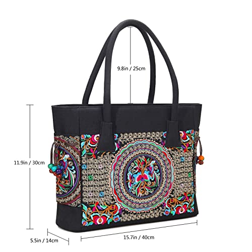 SILKAREA Embroidered Large Canvas Tote Bag for Women with Zipper Handmade Vintage Handbag Shoulder Bag2
