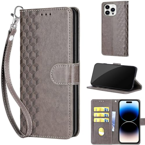 Housse iPhone 14 Pro anti-choc avec dragonne et motif cube en relief