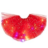 MUNDDY® - Falda Tutú para Niñas con Luz LED, Vestido Lentejuelas Tutu Ballet niña, Vestido Corto de Baile Colorido Princesa para Fiestas de Navidad (Rojo con Luz LED)