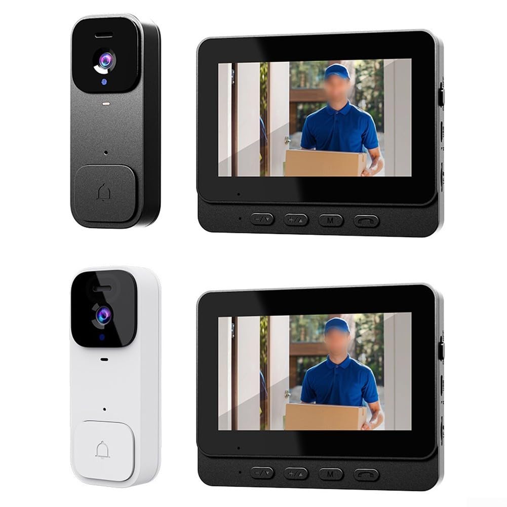 Campanello per video intelligente con display da 4,3 pollici, citofono wireless con telecamera HD bidirezionale per kit di sicurezza domestica alimentato audio nero (bianco)