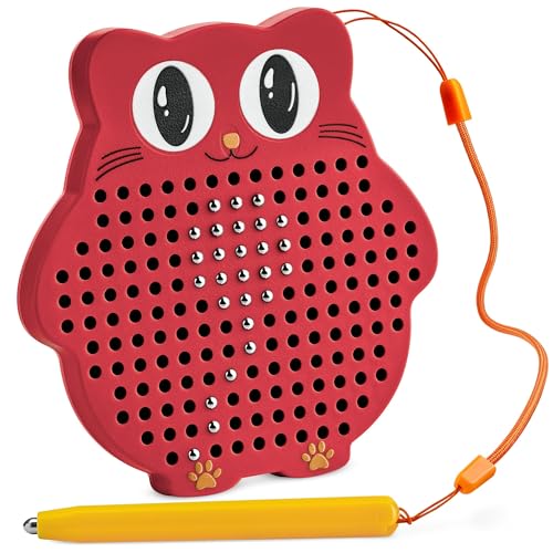 NALACAL Magnetic Drawing Board, for Kids and Toddlers with Beads and Magnet Stylus Pen Magnetic Travel Toy for Airplane and Car Ride Activities for Kids, Child Brain Development (Red)