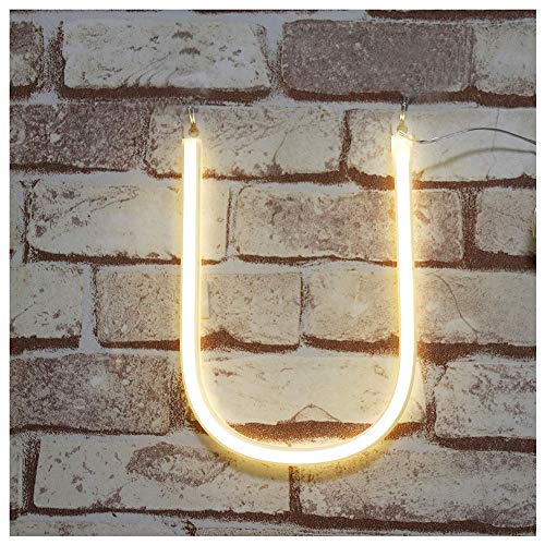 Image of ENUOLI Warm White Neon Letter Words Neon Sign Alphabet Letter Sign (U) | Battery /USB Operated LED Marquee Word Neon Lamps Party Accessories Wall Hanging Decor for Birthday Wedding Party Bar Bedroom