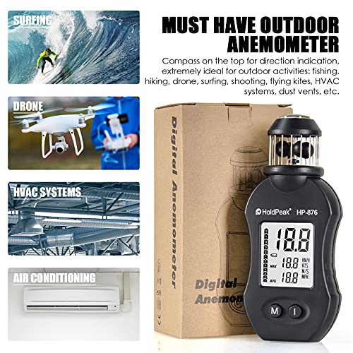Anemometer Holdpeak Hp-876 Digital Wind Speed Meter Cup-Anemometer, Mini Anemometer With Compass Measure Wind Speed Max/Avg For Hvac Drone Flight Climbing Outdoor Activities #TOP6