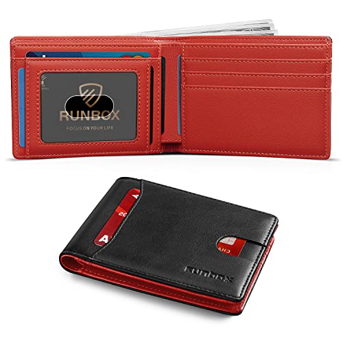 RUNBOX Wallet for Men, Slim Leather Bifold, RFID Blocking Card Holder
