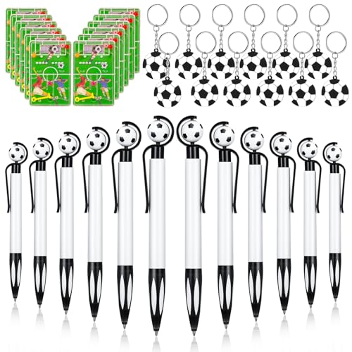 Candcamp 36pcs Football Party Bag Fillers for Boys Girls,Include Retractable Soccer Ballpoint Pens,Keychain,Mini Soccer Game,Football Pinata Filler Kids Party Favours Supplies Gifts for Birthday