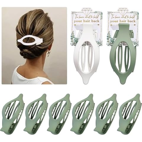 Bridesmaids Hair Clips Claw Bachelorette 8 Pack Bridal Shower Flat Hair Clips Bridesmaid Proposal Gifts for Wedding Bridal Party Favors (White&Sage Green) Cover