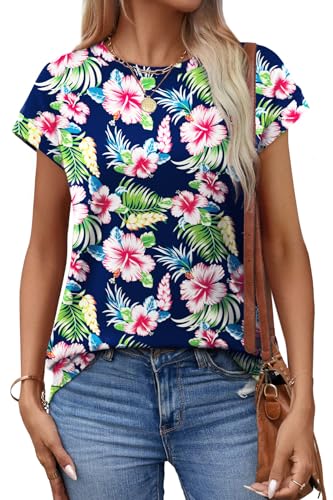 Image of Alaroo Womens Summer Tops Short Sleeve Shirts Crew Neck Tshirt Cute Trendy Tunic Blouses (S-3XL)