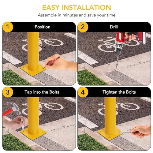 image for GAOMON 6 Pcs Safety Bollard,36 Inch High Heavy-Duty Yellow Safety Boll