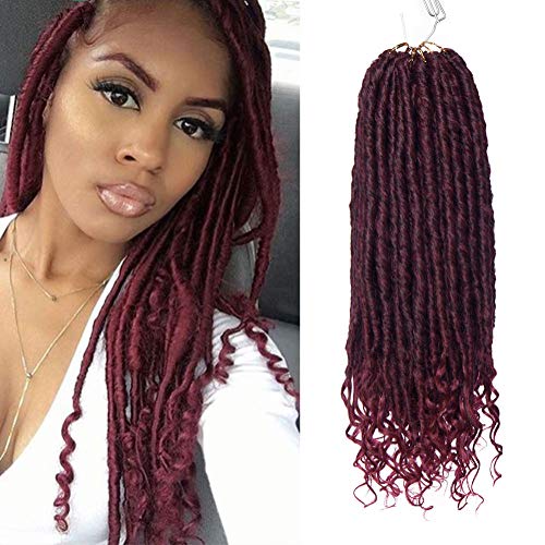 Elailite 16" Goddess Dreadlock Extension Ombre 100% Handmade Locs Faux Hip-Hop Reggae Single Ended Dreadlocks Synthetic Crochet Braiding Hair Extensions Twist Braid Top Straight Bottom Curly