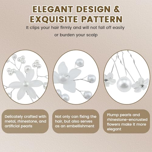 25 Piezas Pinzas para el Cabello con Perlas y Flores para Boda, Clips con Cristales y Perlas para Novias y Damas de Honor miniatura 6
