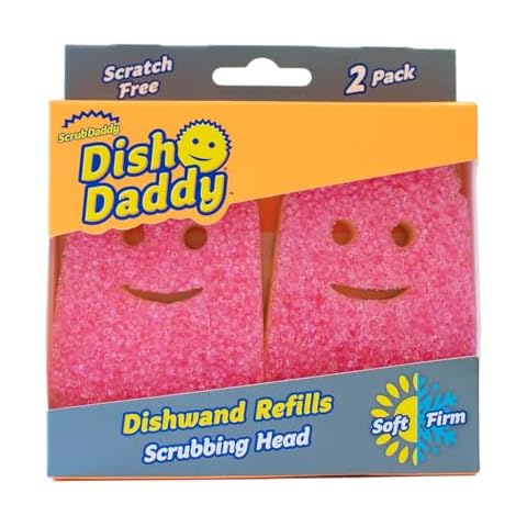 Scrub Daddy Dish Wand Scrubbing Brush Replacement Heads, Soap Dispensing Dish Brushes, Texture Changing Washing Up Sponges, Detachable Dish Daddy Head Sponge Refills, Pink 2 Pack Cover