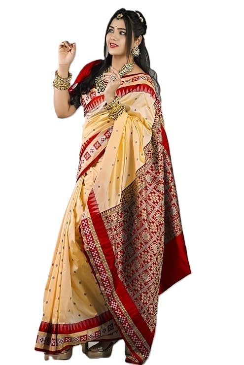 Image of NEW COLLECTION Women's Odisha Handloom Sambalpuri Pata Saree Temple Border Pasapalli Bomkai Buti Boyanika Design Saree Banarasi Soft Papa Silk Simple Ethnic Orissa Sari with Blouse Piece