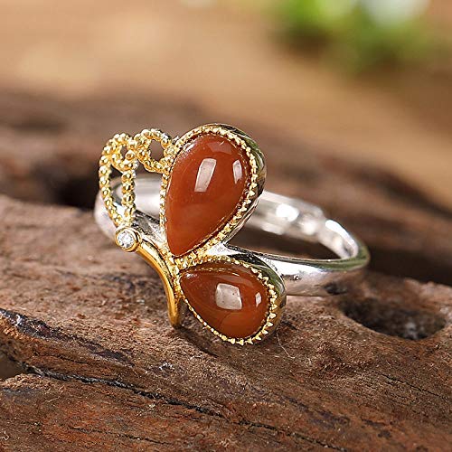 Bague en argent S925 et agate rouge rétro fait main pour femme