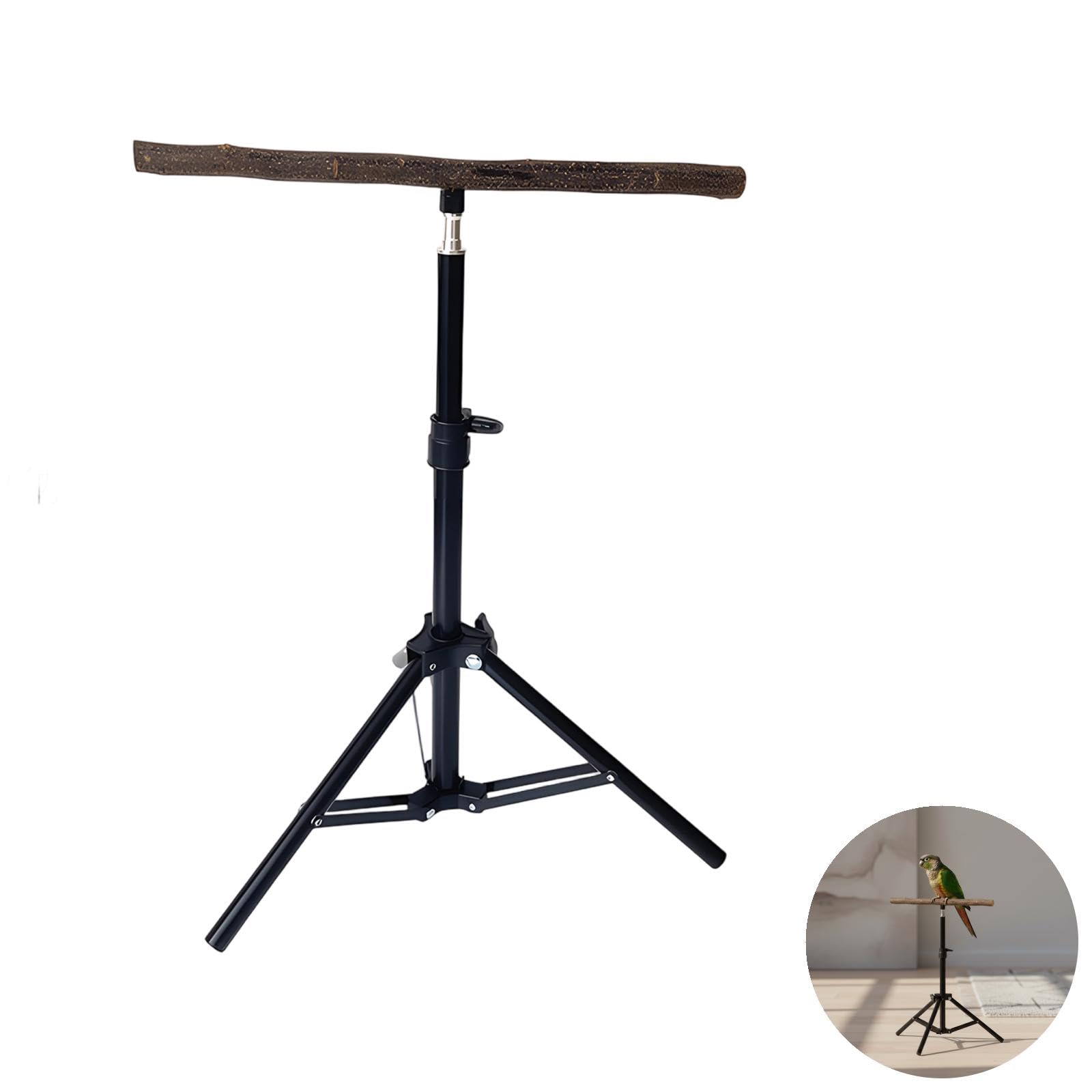 Perchoir pour oiseaux réglable, support trépied portable de 15,7 à 29,5 in, bois naturel de 15,0 in pour oiseaux de taille moyenne, pliable pour perroquets, usage intérieur et extérieur