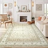 LIVEBOX Beige Area Rugs for Living Room 8x10, Washable Soft Boho Floral Rug for Bedroom, Non-Slip Stain Resistant Low Pile Area Rug for Dining Room, Indoor Carpet for Home Office