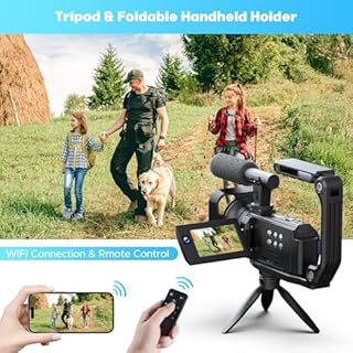 Camcorder Video Camera, 5K 56MP Vlogging Camera, YouTube 16X Dual Lens Podcast Camera with WiFi & Night Vision, 3" 270° Touch Screen Cam Corder with 64GB SD Card, 2 Batteries, Tripod, Mic, Remote