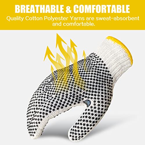 12 Pairs Safety Work Cotton Gloves 1With Slip Resistant Grip Dots Hand Savers For Construction, Industrial, Warehouse Lifting, House Moving, Landscaping Other Labor Activities By Gsafeme(Two Side Dots/Xl ) #TOP2