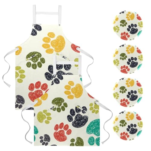 Tablier de cuisine pour le travail en restaurant et bar avec motif pattes colorées