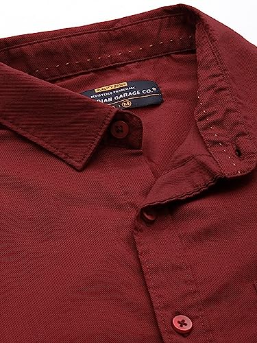 Image of The Indian Garage Co Men Slim Fit Solid Full Sleeves Spread Collar Casual Shirt